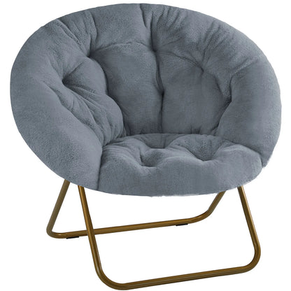 Cozy Saucer Chairs Faux Fur For Living Room Folding Thick Padded Seat Metal Frame X-Large Reading Lounge Furniture Gray Only