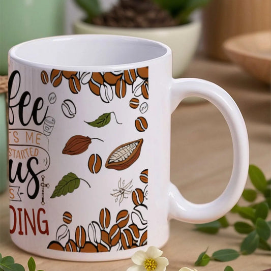 Coffee Gets Me Started Jesus Keeps Me Going Cute Glass Cup, 11oz Cute Mug for Loungewear
