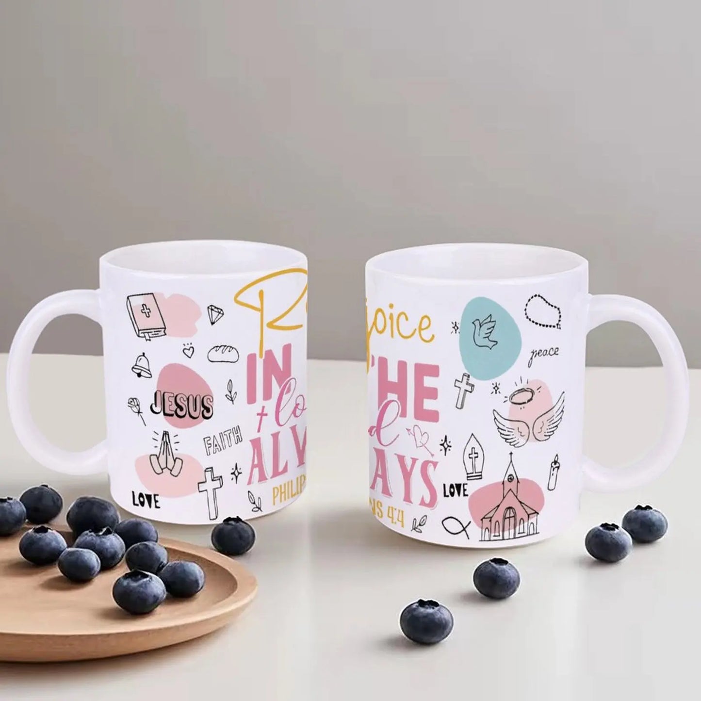 Rejoice In The Lord Always Ceramic Coffee Mug Bible Verse Cute Glass Cup, 11oz Espresso Cups for Everyday Wear
