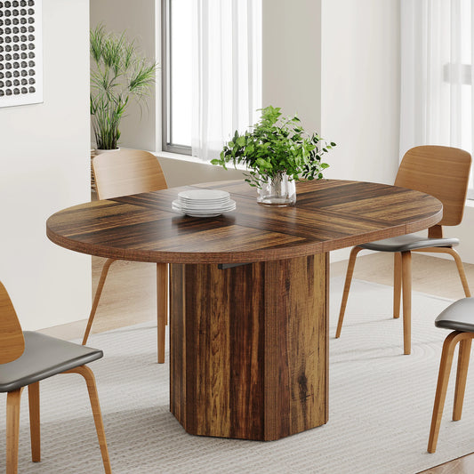 55.12 Inches Oval Dining Table for 4-6 People, Wood Kitchen or Family Room Table, Rustic Home Furniture
