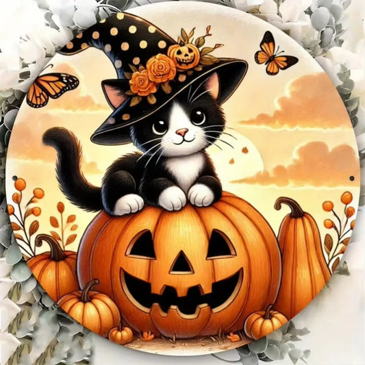 2D "Halloween" Metal Wall Art – Pumpkin, Skull & Black Cat Design, Durable Iron Hanging Decor for an room in your home or office