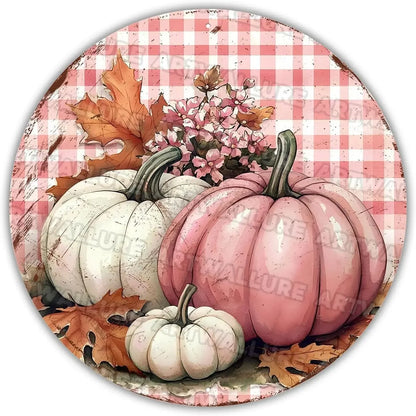 8x8" Round Fall Pumpkin Metal Tin Sign - Bird Wreath Decor, Farmhouse Home Living Room Coffee Bar Wall Art, Thanksgiving Gift