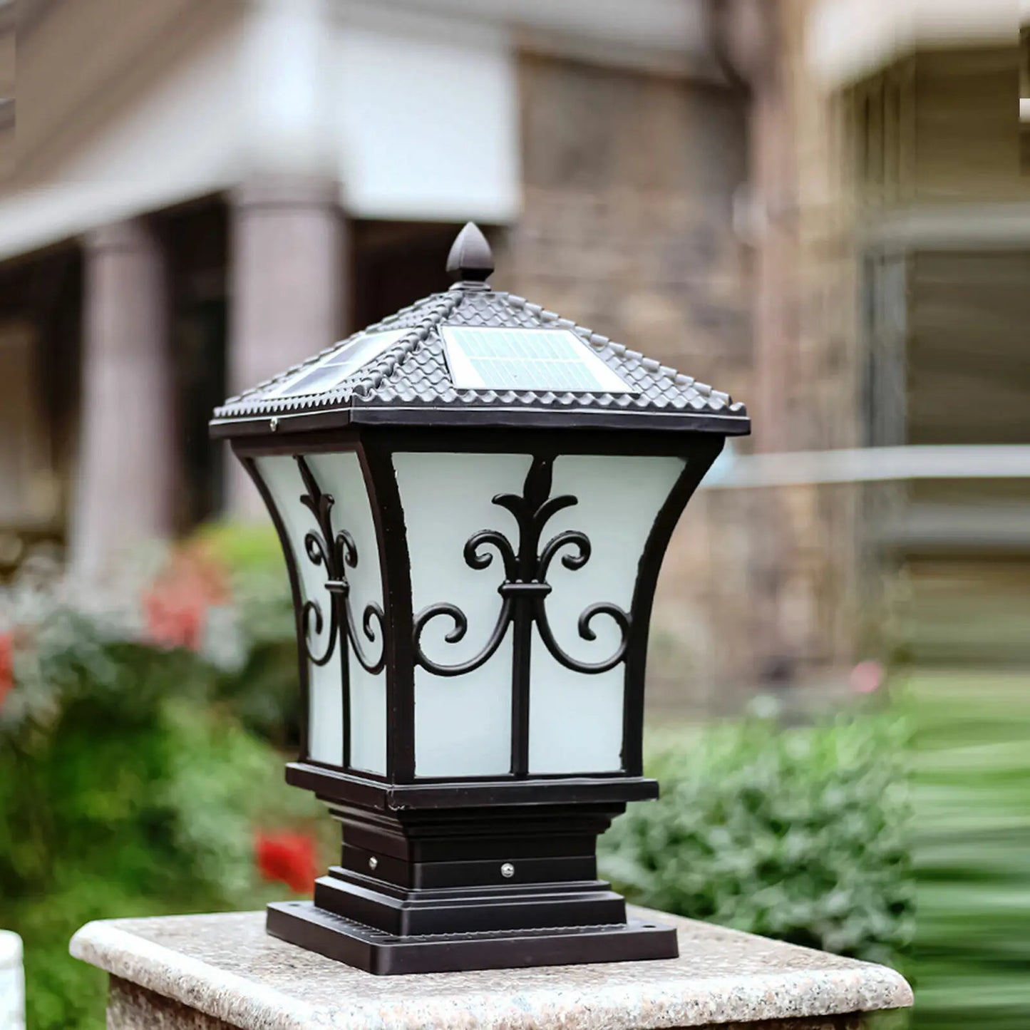 Solar Power Post Outdoor Light LED Path Yard Landscape Garden Fence Lamp Black