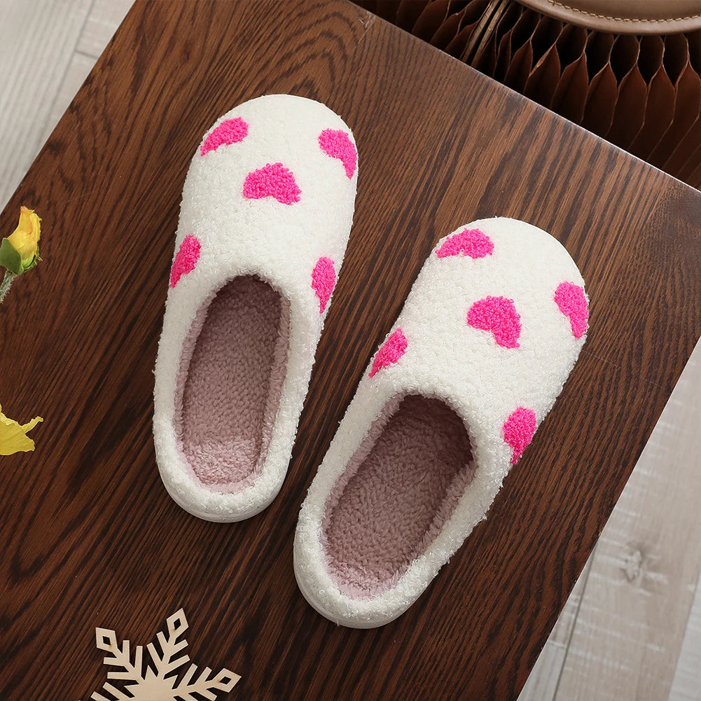 Plush Heart Slippers Closed Toe Non-Slip Slippers Fluffy Love Slippers Breathable