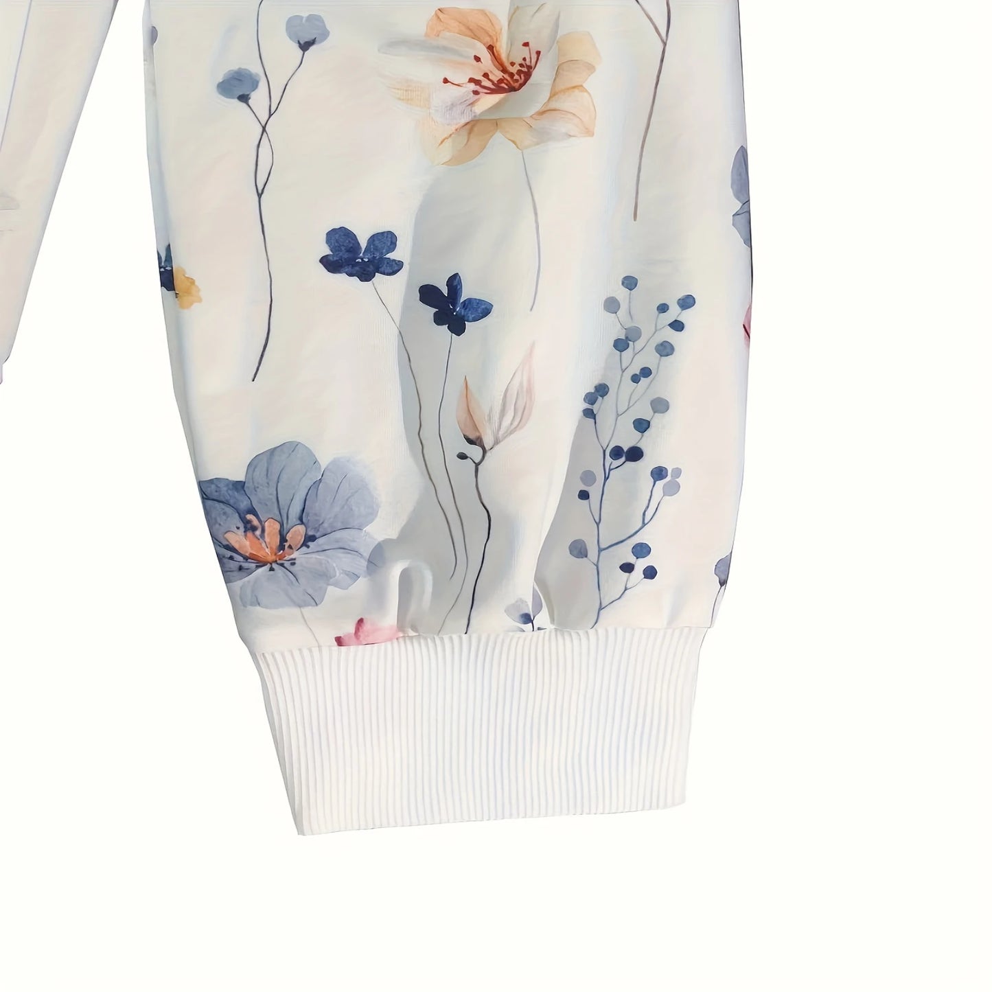 Floral Print Zip Up Drawstring Hoodie, Casual Long Sleeve Pocket Sweatshirt, Women's Clothing